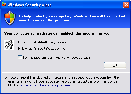 [Windows Firewall has blocked some features of ihsMailProxyServer]